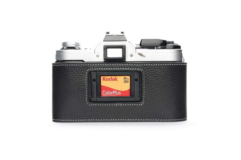 BolinUS A-1 Case, BolinUS Handmade Genuine Real Leather Half Camera Case Bag Cover for Canon AE-1 A-1 (NO Handle) Camera with Hand Strap (Black) - Image 2